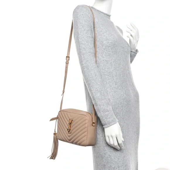 SAINT LAURENT Calfskin Matelasse Monogram Lou Camera Bag Dark Beige - Picture 4 of 15